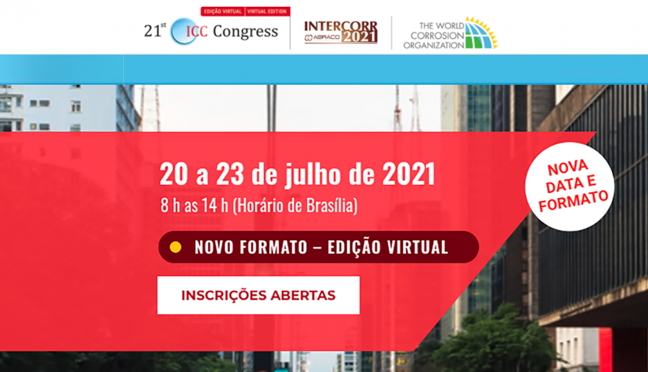 Caros corrosionistas! De 20 a 23 de julho, acontecerá um dos maiores eventos mundiais de corrosão