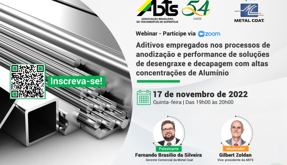 Webinar - Aditivos empregados nos processos de anodização e performance de soluções de desengraxe e decapagem com altas concentrações de Alumínio