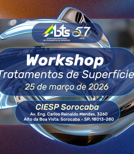 Workshop de Tratamentos de Superfície será realizado em Sorocaba no dia 25 de março